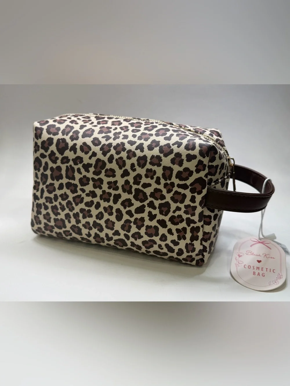 Leopard Print Cosmetic Pouch in Beige and Brown